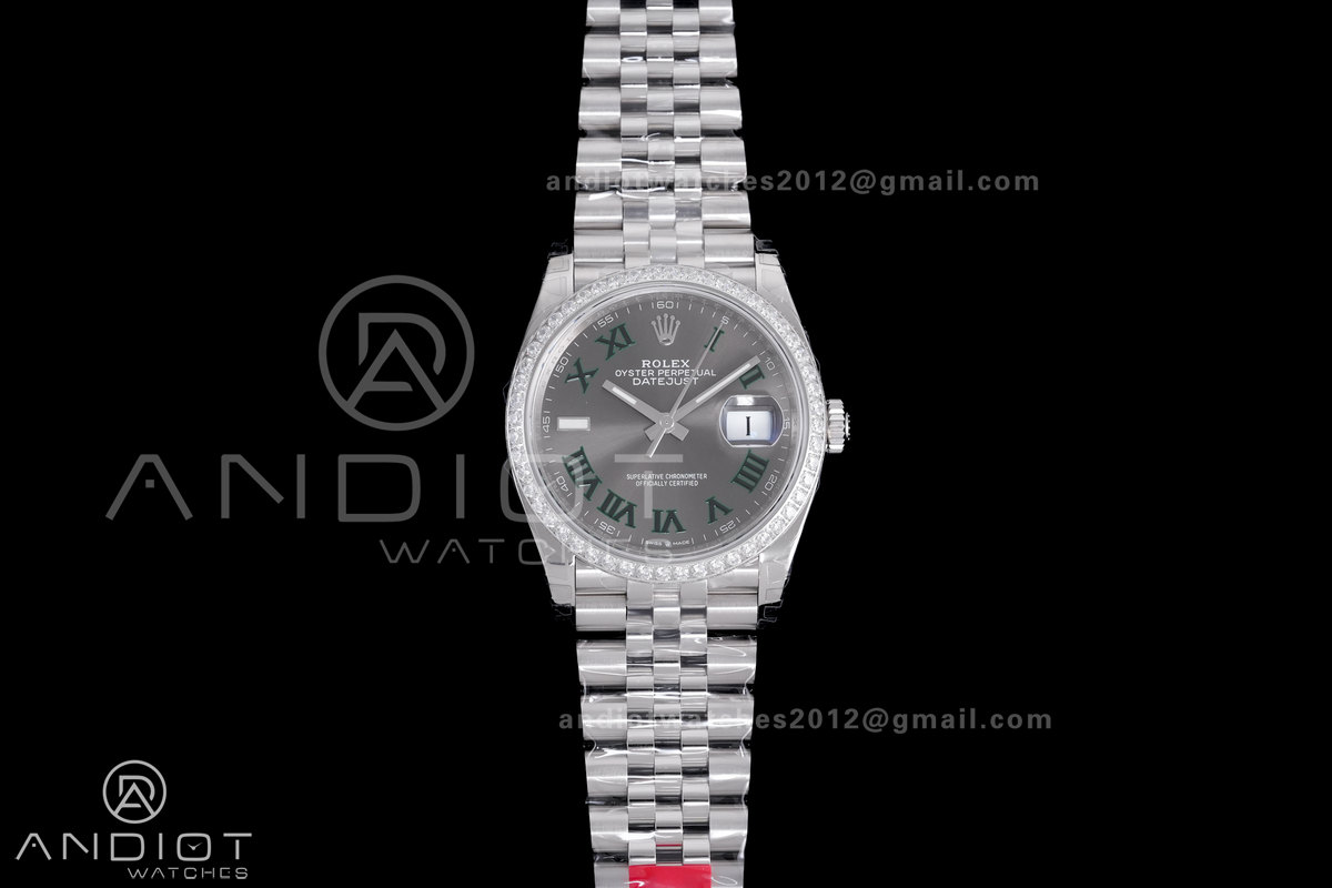 DateJust 36 SS 126284 VSF 1:1 Wimbledon Best Edition 904L Steel Gray Green Roman Dial Diamond Bezel on Jubilee Bracelet VS3235