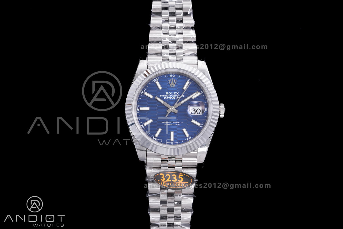 QF 41mm Datejust 126334 Blue Motif Patterned Dial 904L SS with Added Weight Bezel and Jubilee , Approx. 149g