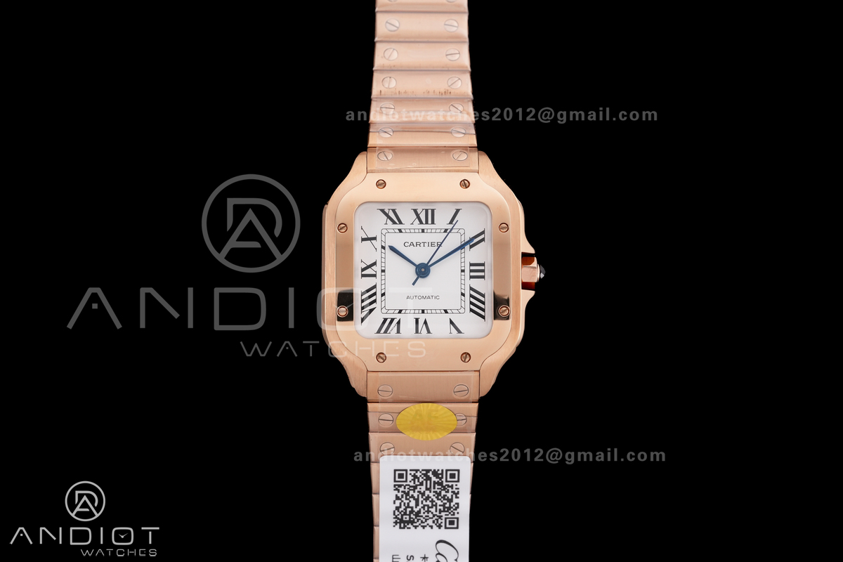 Santos de Cartier 35mm RG AF 1:1 Best Edition White Dial on RG SmartLinks Bracelet MIYOTA 9015