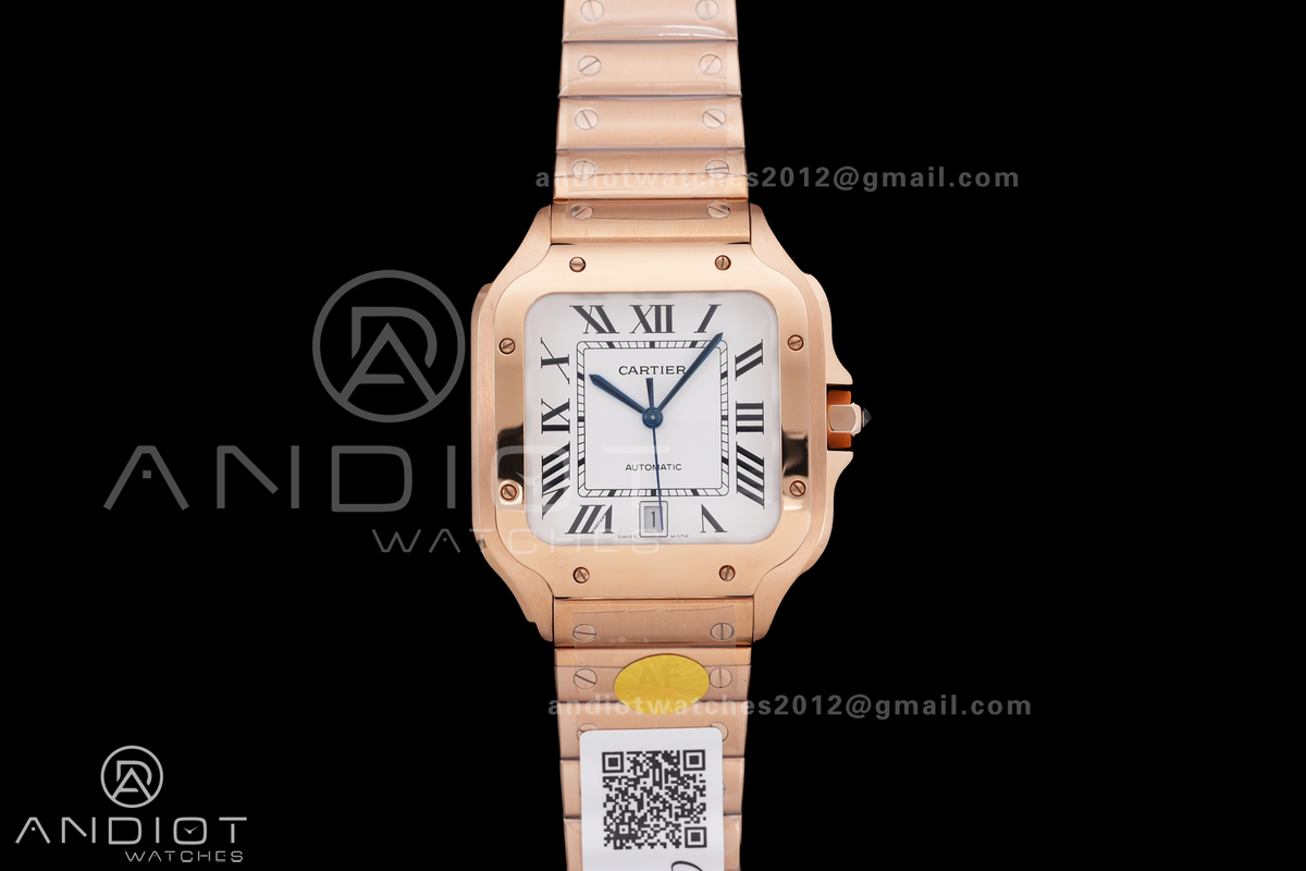 Santos de Cartier 40mm RG AF 1:1 Best Edition White Dial on RG SmartLinks Bracelet MIYOTA 9015