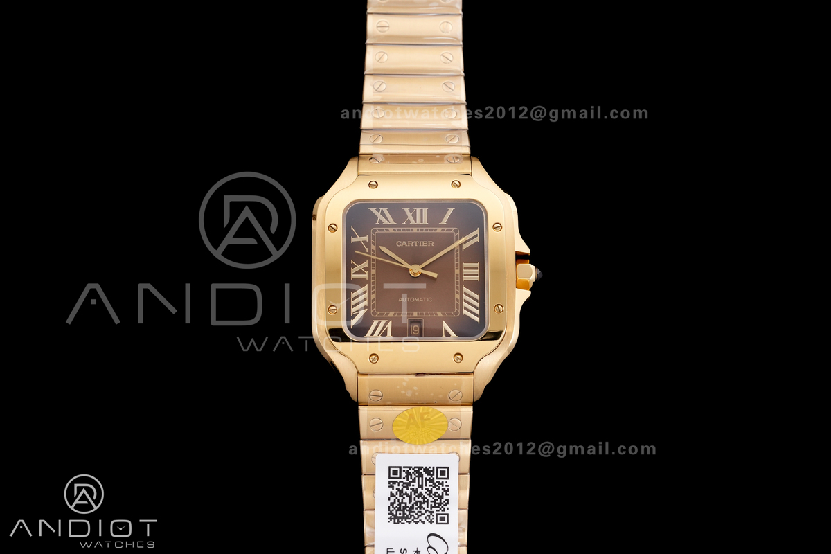 Santos de Cartier 40mm YG AF 1:1 Best Edition Brown Dial on YG SmartLinks Bracelet MIYOTA 9015