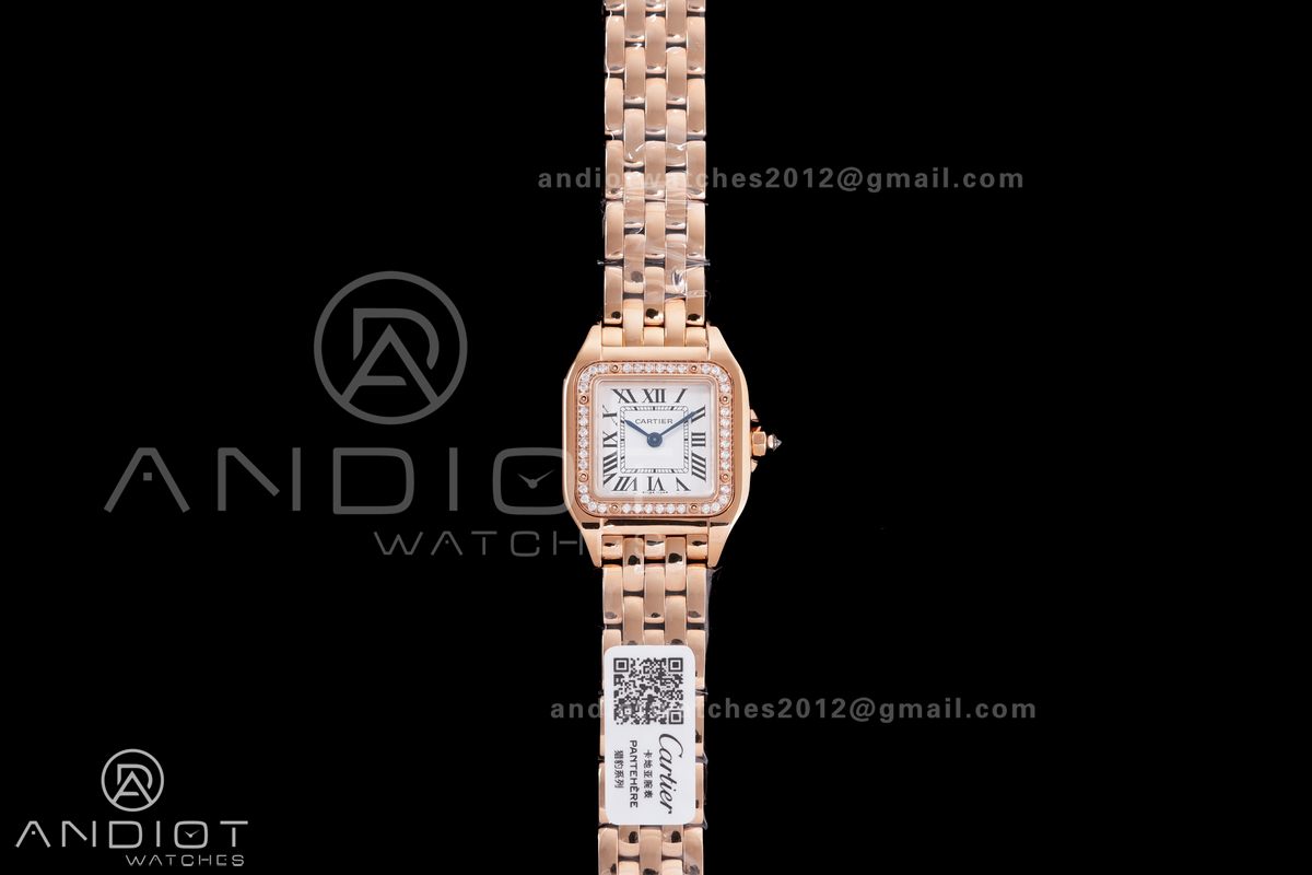 Panthère Ladies 22mm RG AF 1:1 Best Edition White Dial Diamonds Bezel on RG Bracelet Ronda Quartz