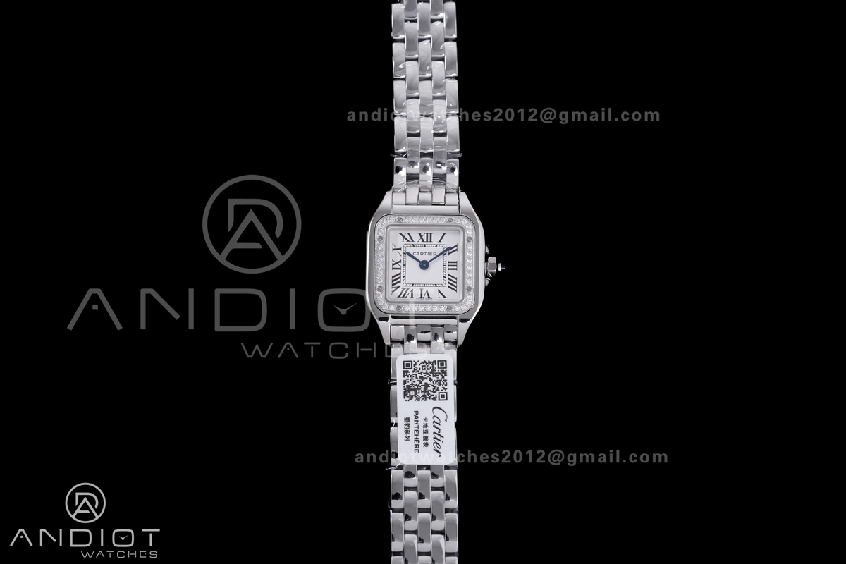 Panthère Ladies 22mm SS AF 1:1 Best Edition White Dial Diamonds Bezel on SS Bracelet Ronda Quartz