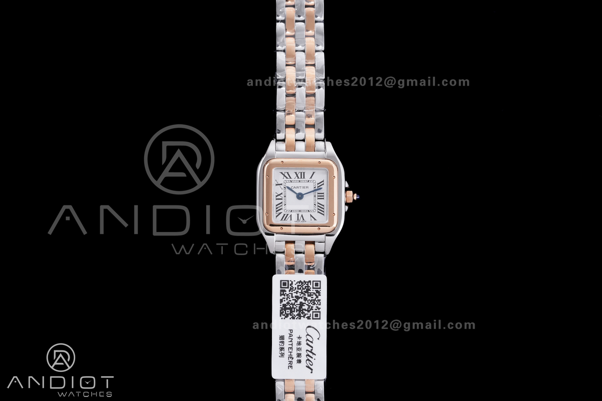 Panthère Ladies 22mm SS/RG AF 1:1 Best Edition White Dial  on SS/RG Bracelet Ronda Quartz