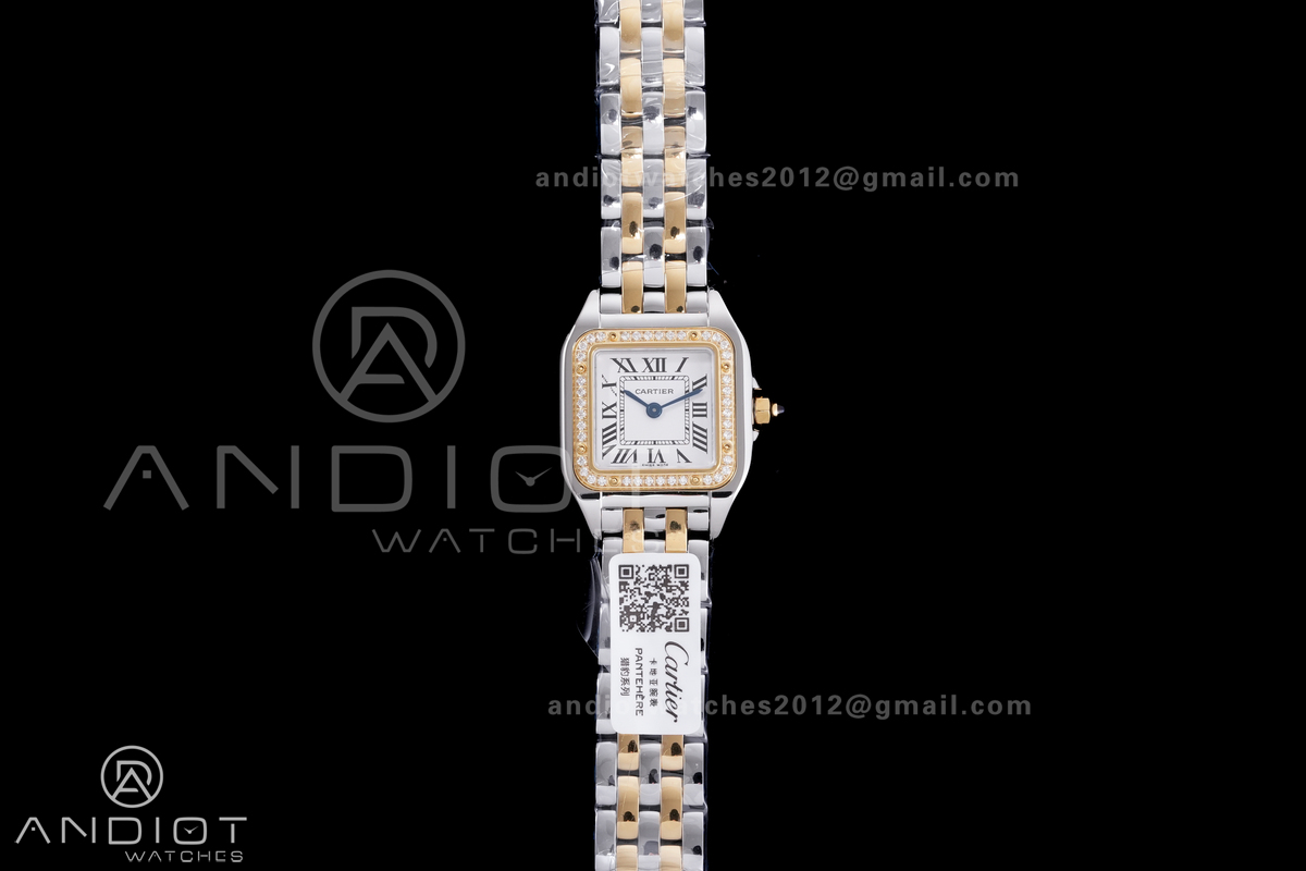 Panthère Ladies 22mm SS/YG AF 1:1 Best Edition White Dial Diamonds Bezel on SS/YG Bracelet Ronda Quartz