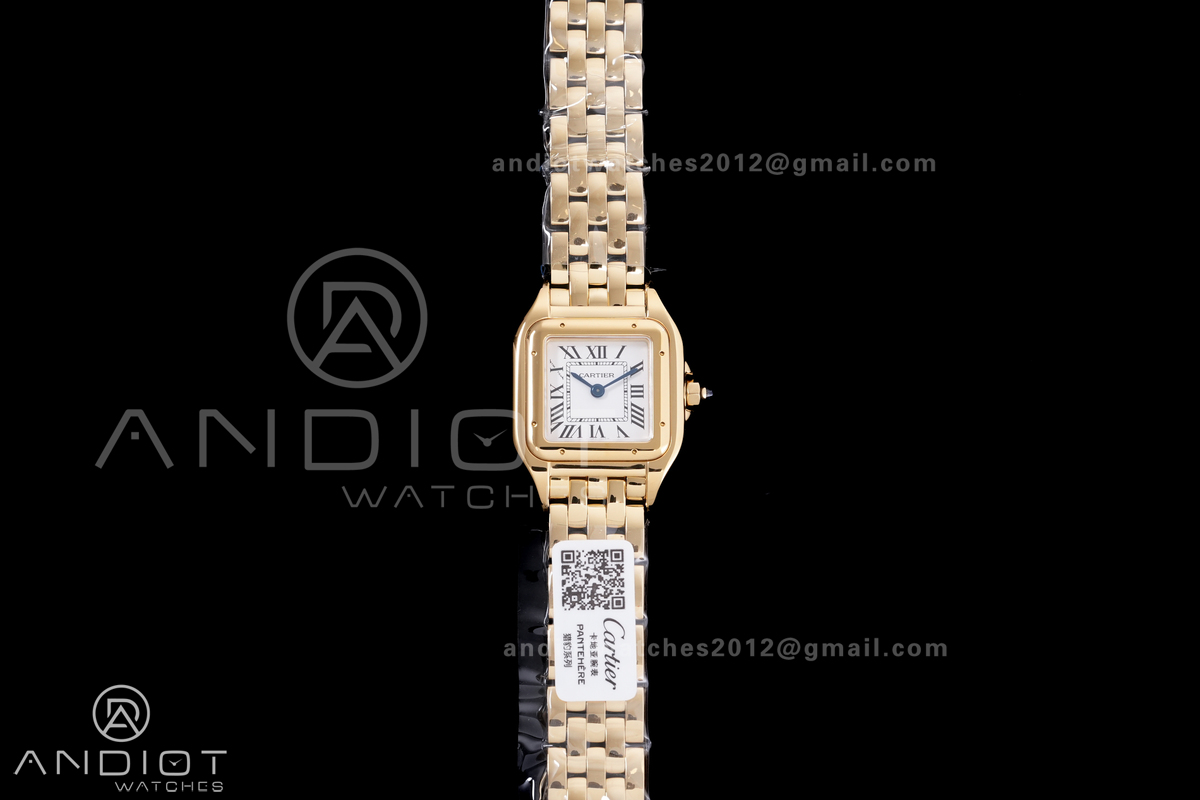 Panthère Ladies 22mm YG AF 1:1 Best Edition White Dial on YG Bracelet Ronda Quartz