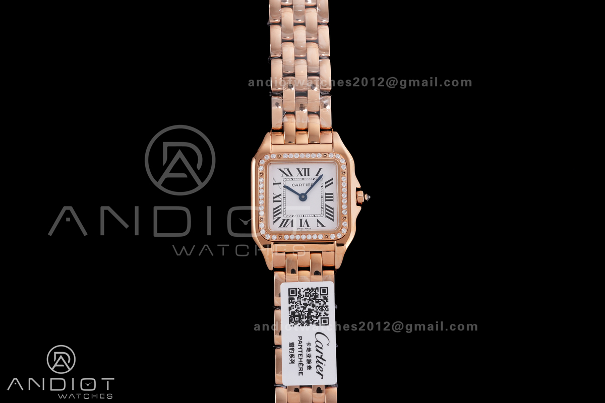 Panthère Ladies 27mm RG AF 1:1 Best Edition White Dial Diamonds Bezel on RG Bracelet Ronda Quartz