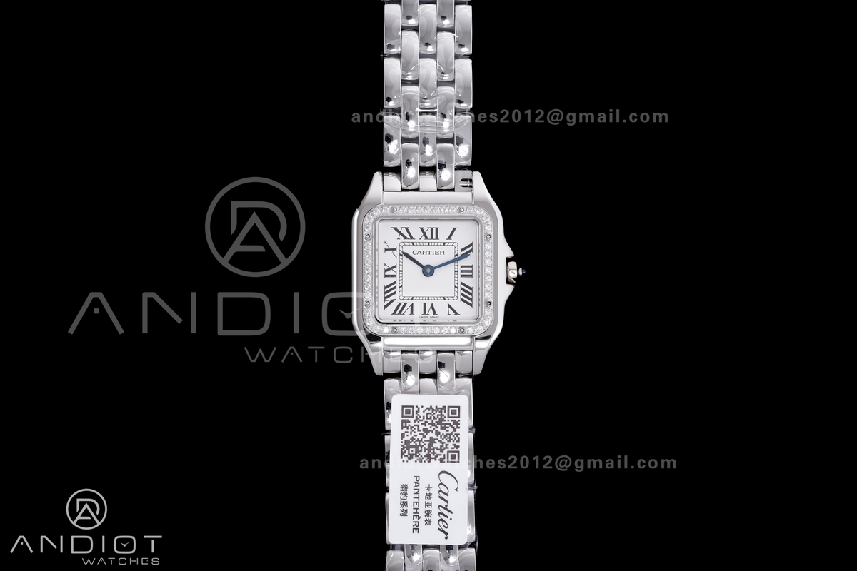 Panthère Ladies 27mm SS AF 1:1 Best Edition White Dial Diamonds Bezel on SS Bracelet Ronda Quartz