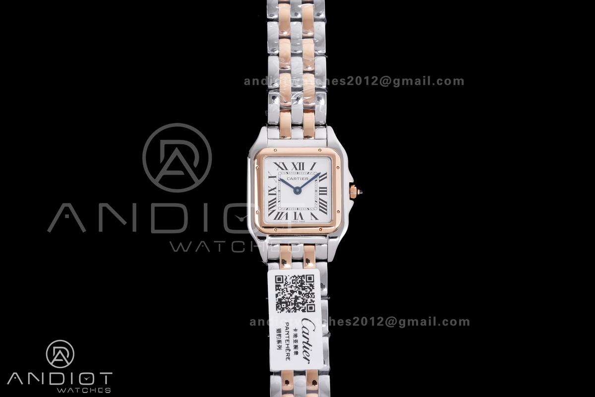 Panthère Ladies 27mm SS/RG AF 1:1 Best Edition White Dial  on SS/RG Bracelet Ronda Quartz