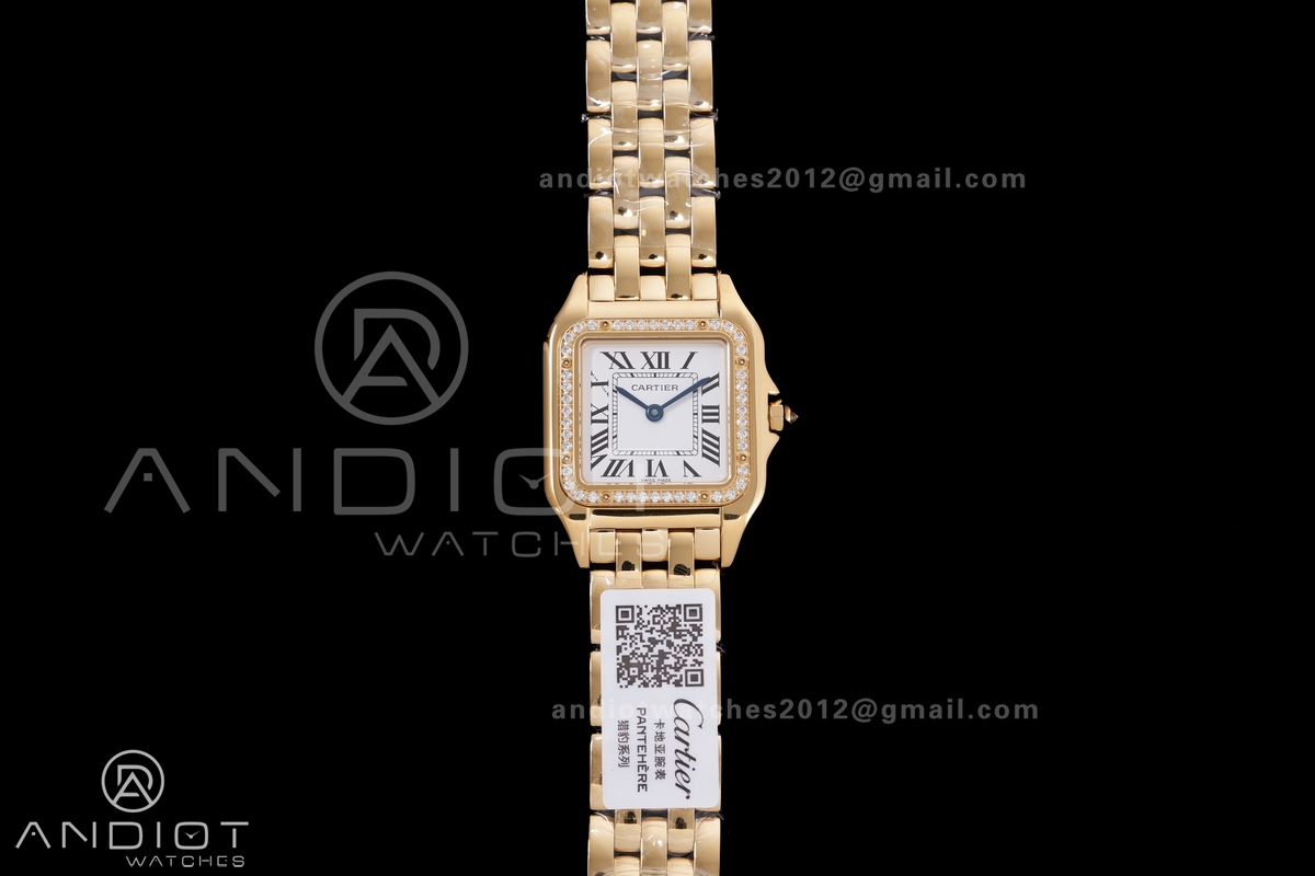 Panthère Ladies 27mm YG AF 1:1 Best Edition White Dial Diamonds Bezel on YG Bracelet Ronda Quartz