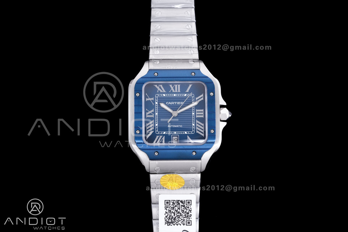  Santos de Cartier XL 40mm SS AF Blue Dial Blue Bezel SS Bracelet MIYOTA 9015