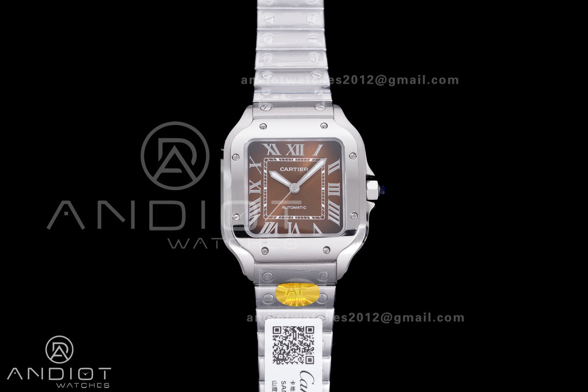 Santos de Cartier 35mm SS AF 1:1 Best Edition Brown Dial on SS SmartLinks Bracelet MIYOTA 9015