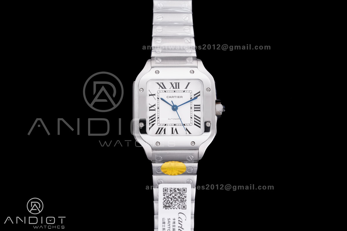 Santos de Cartier 35mm SS AF 1:1 Best Edition White Dial on SS SmartLinks Bracelet MIYOTA 9015
