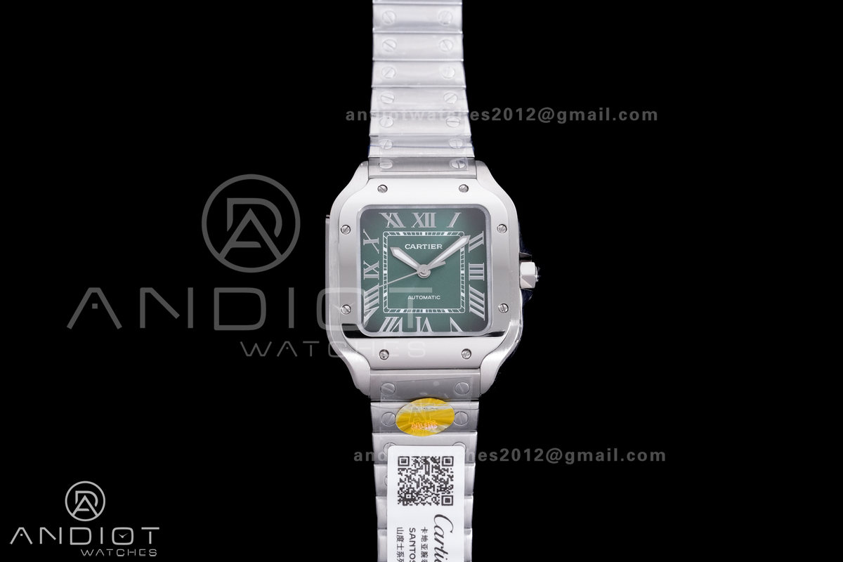 Santos de Cartier 35mm SS AF 1:1 Best Edition Green Dial on SS SmartLinks Bracelet MIYOTA 9015