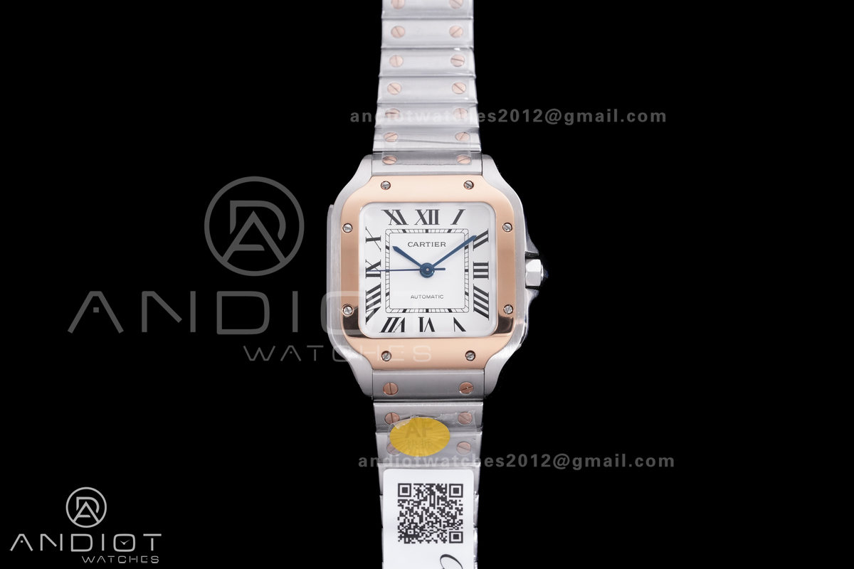 Santos de Cartier 35mm SS/RG AF 1:1 Best Edition White Dial on SS SmartLinks Bracelet MIYOTA 9015