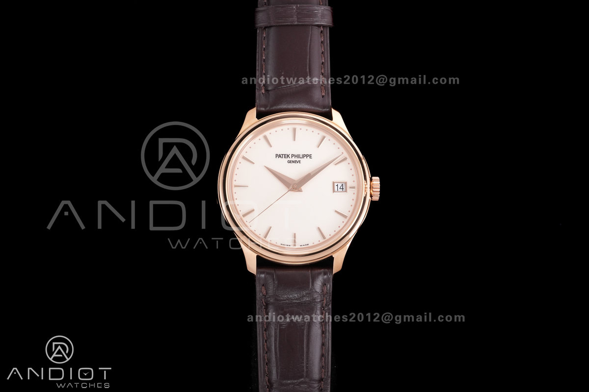 Calatrava 5227 RG 3KF 1:1 Best Edition White Dial on Brown Leather Strap A324 Super Clone V2