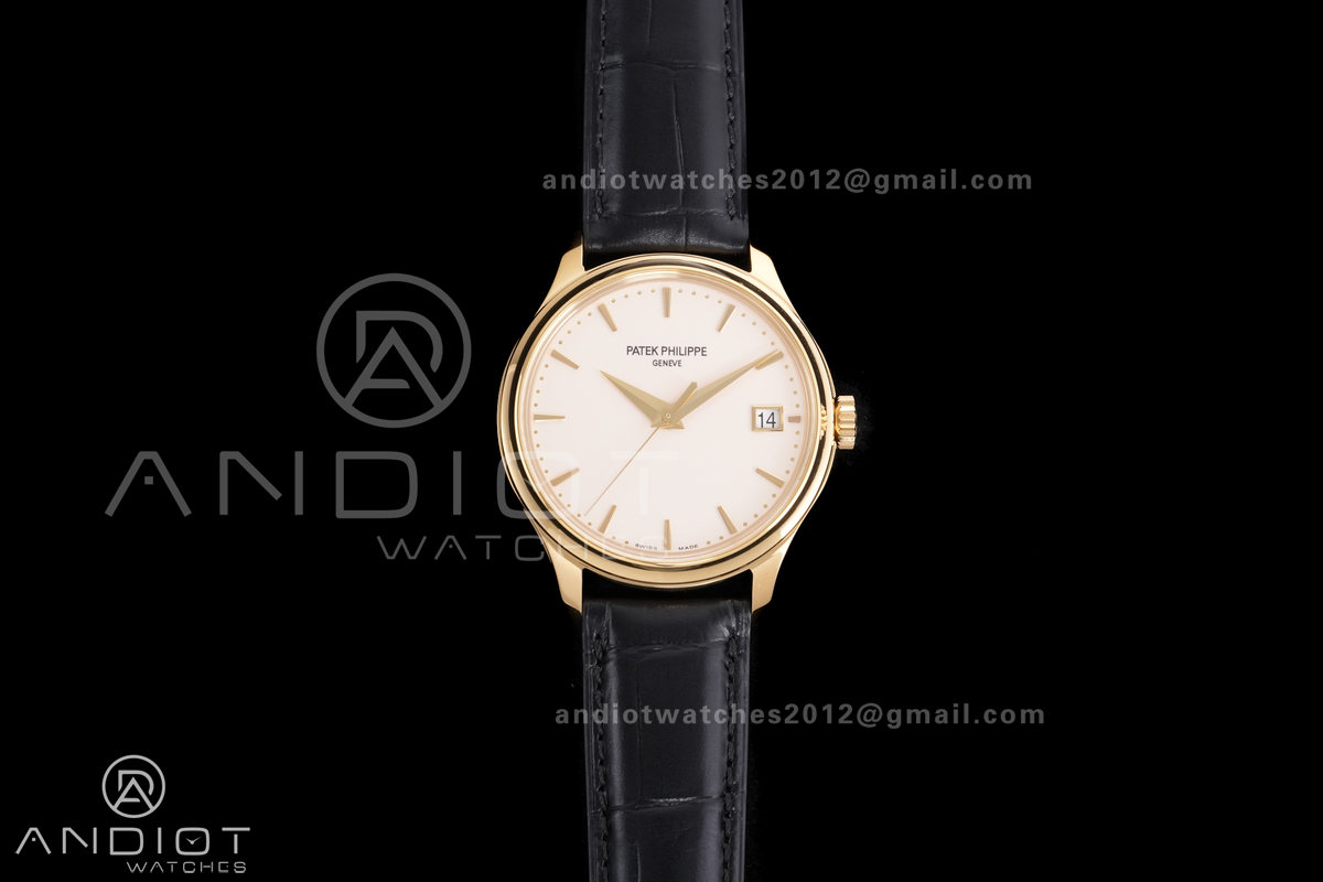 Calatrava 5227 YG 3KF 1:1 Best Edition White Dial on Brown Leather Strap A324 Super Clone V2