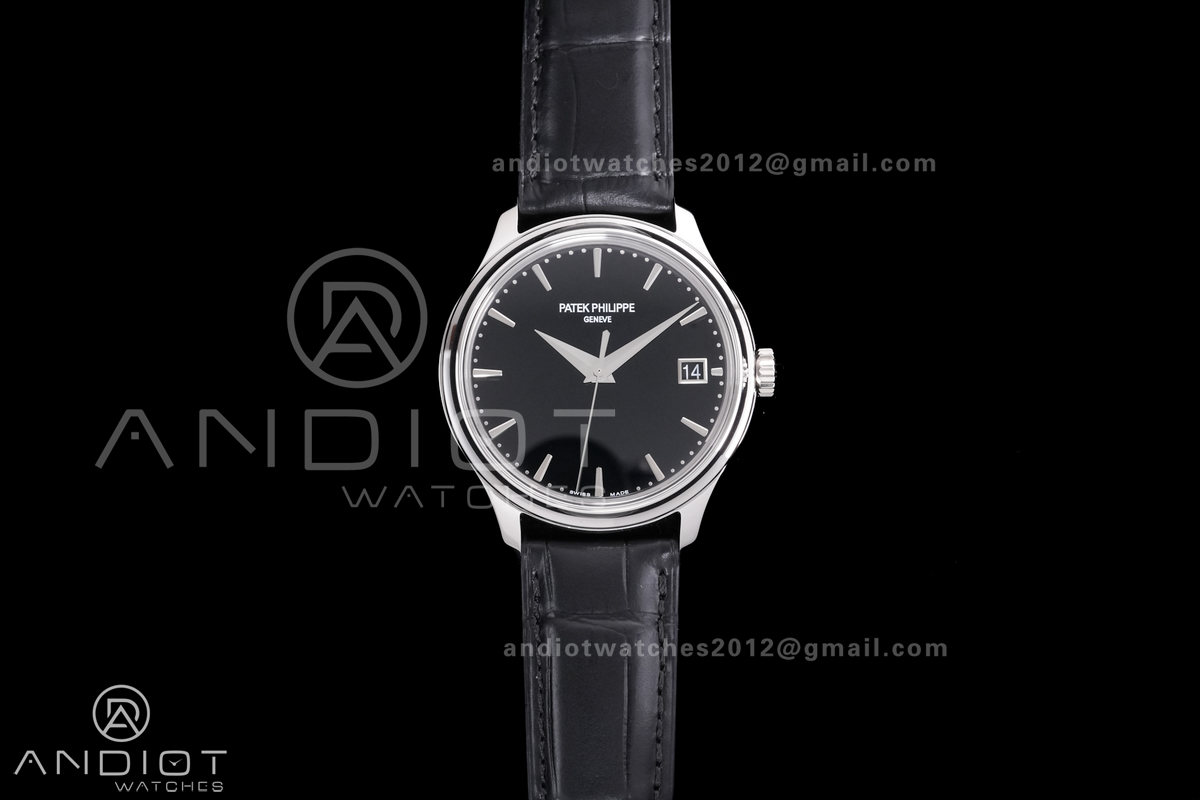 Calatrava 5227 SS 3KF 1:1 Best Edition Black Dial on Black Leather Strap A324 Super Clone V2