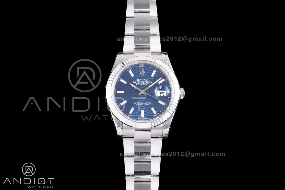 DateJust 41 126334 904L SS VSF 1:1 Best Edition Blue Textured Dial on Oyster Bracelet VS3235