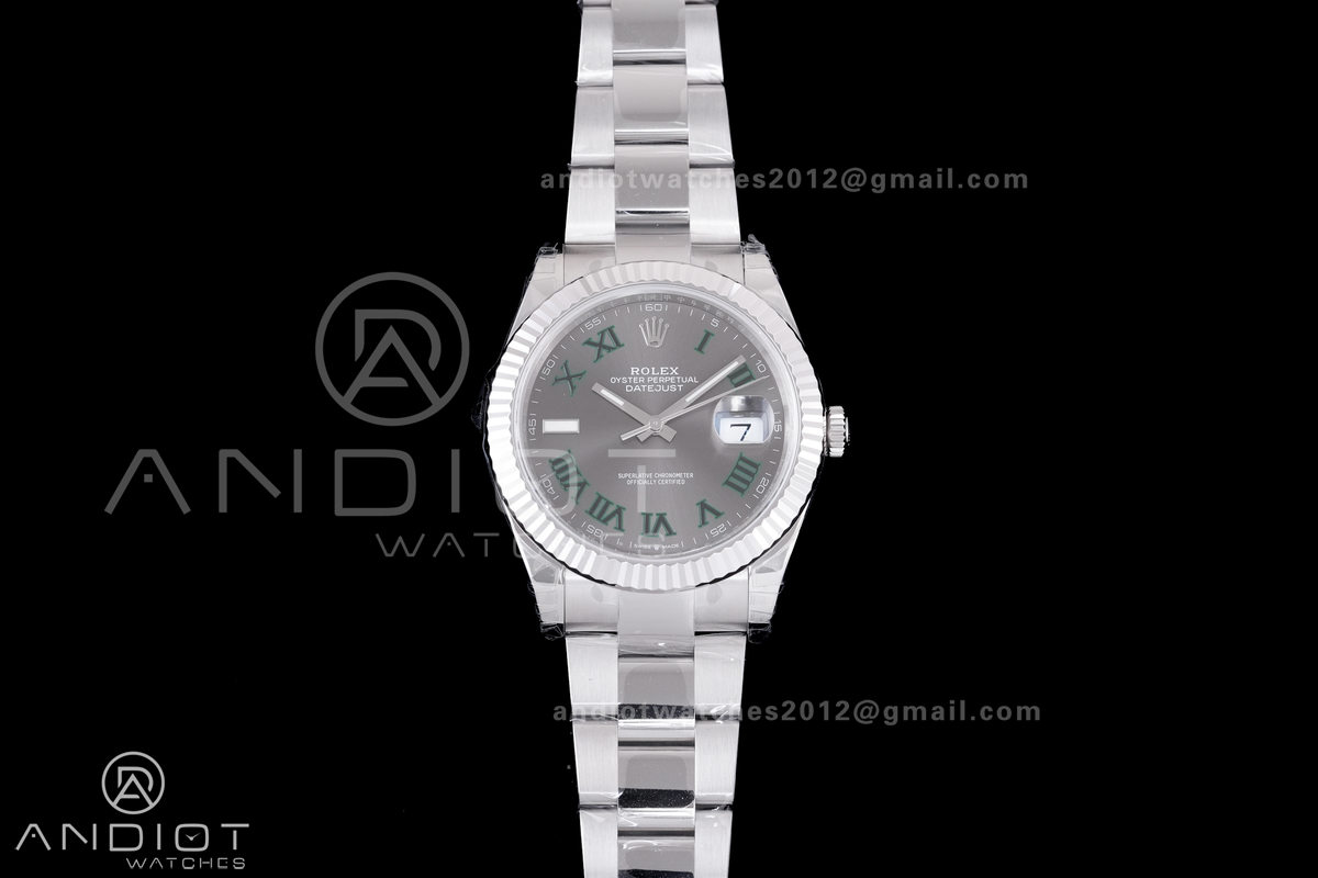DateJust 41 126334 904L SS VSF 1:1 Best Edition Gray Dial Green Roman on Oyster Bracelet VS3235
