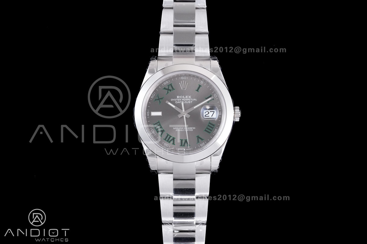DateJust 41 126300 904L SS VSF 1:1 Best Edition Gray Dial Green Roman on Oyster Bracelet VS3235