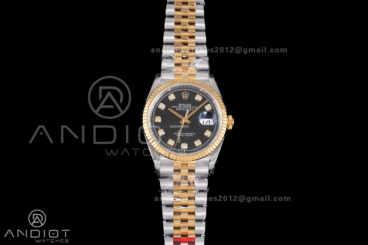DateJust 36 126233 VSF 1:1 Best Edition 904L Steel Black Dial Diamonds Markers on Jubilee  VS3235