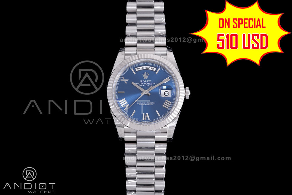 Day Date 228239 40mm 904L SS VSF 1:1 Best Edition Blue Dial Roman Markers On SS President Bracelet DD3255