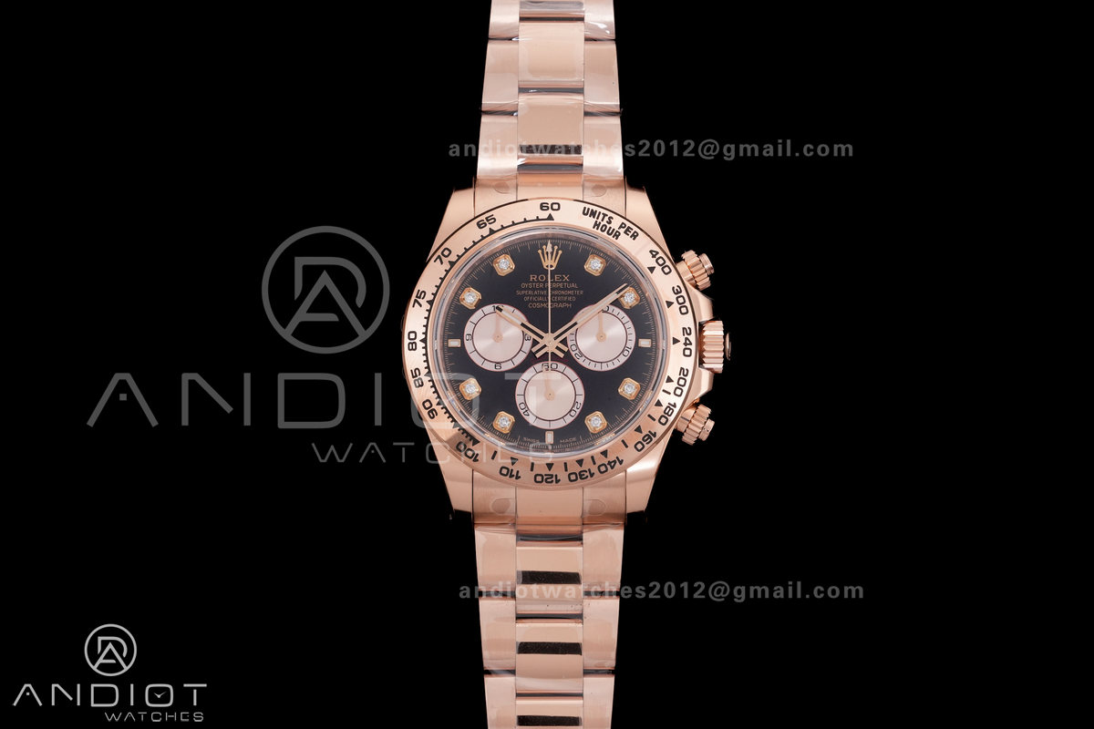 Daytona 126505 VSF 1:1 Best Edition 904L Steel Black/diamond RG Dial on RG Braclet DD4131 V3 (Weighted)