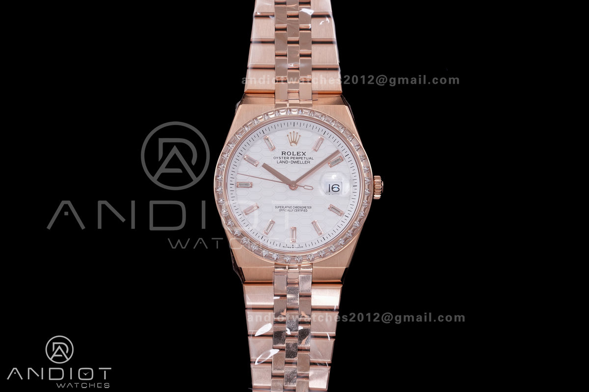 Land Dweller 127385 Diamond Bezel RG ESF White Dial T Diamond Marker On RG Bracelet A7135