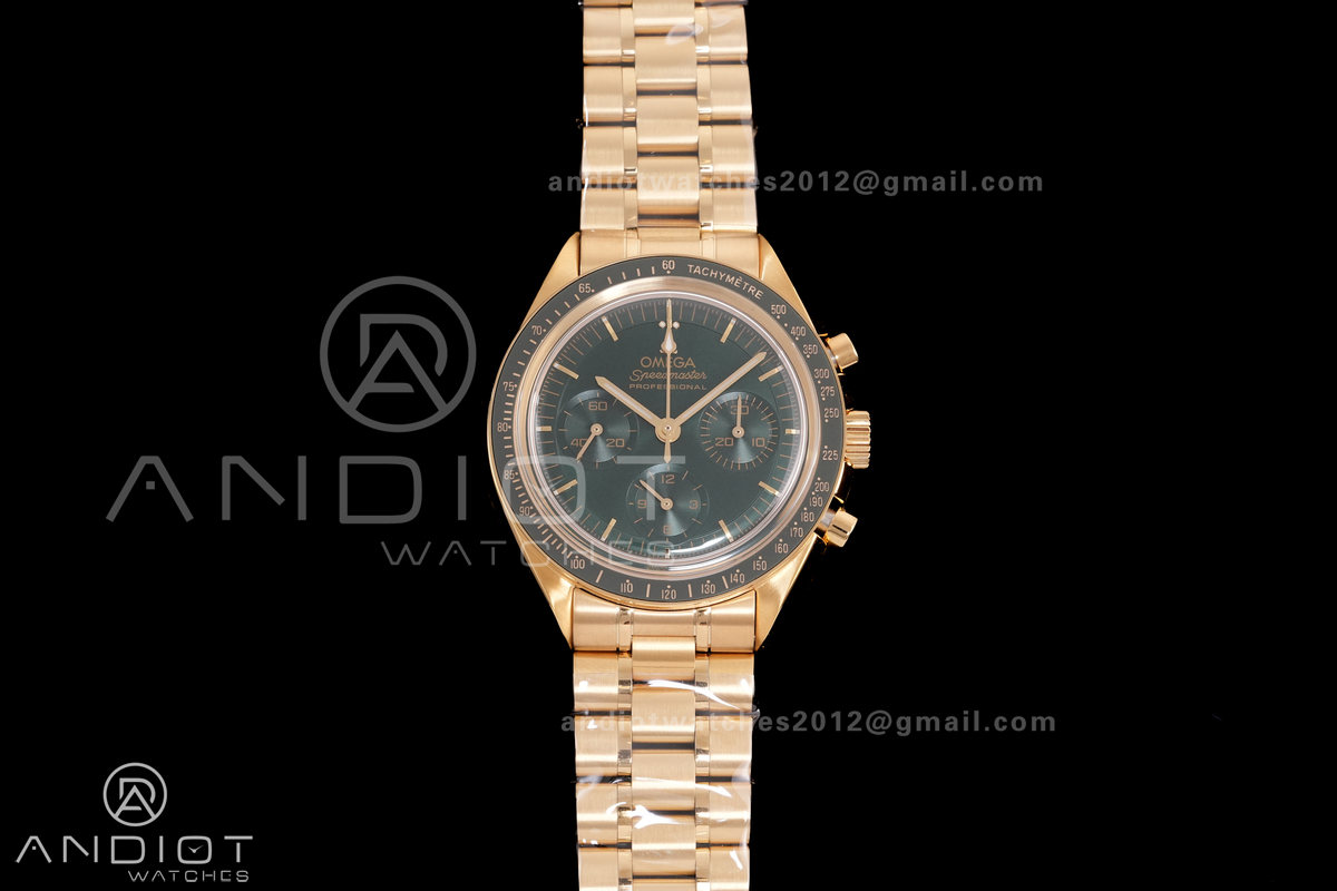 Speedmaster Professional YG N1F Best Edition Green Dial On YG Bracelet Asian 3861