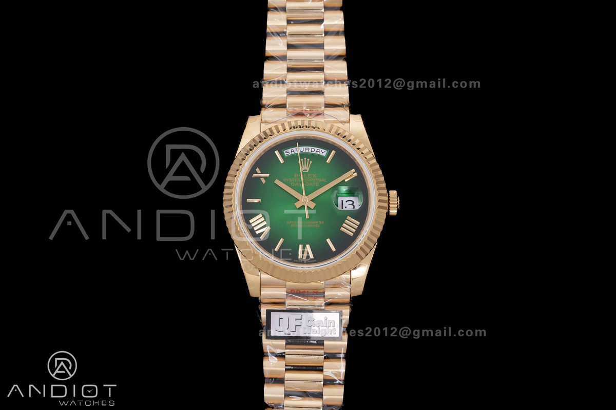 Day Date 228238 40mm Gain Weight QF 1:1 Best Edition Green Dial Roman Marker On YG President Bracelet DD3255