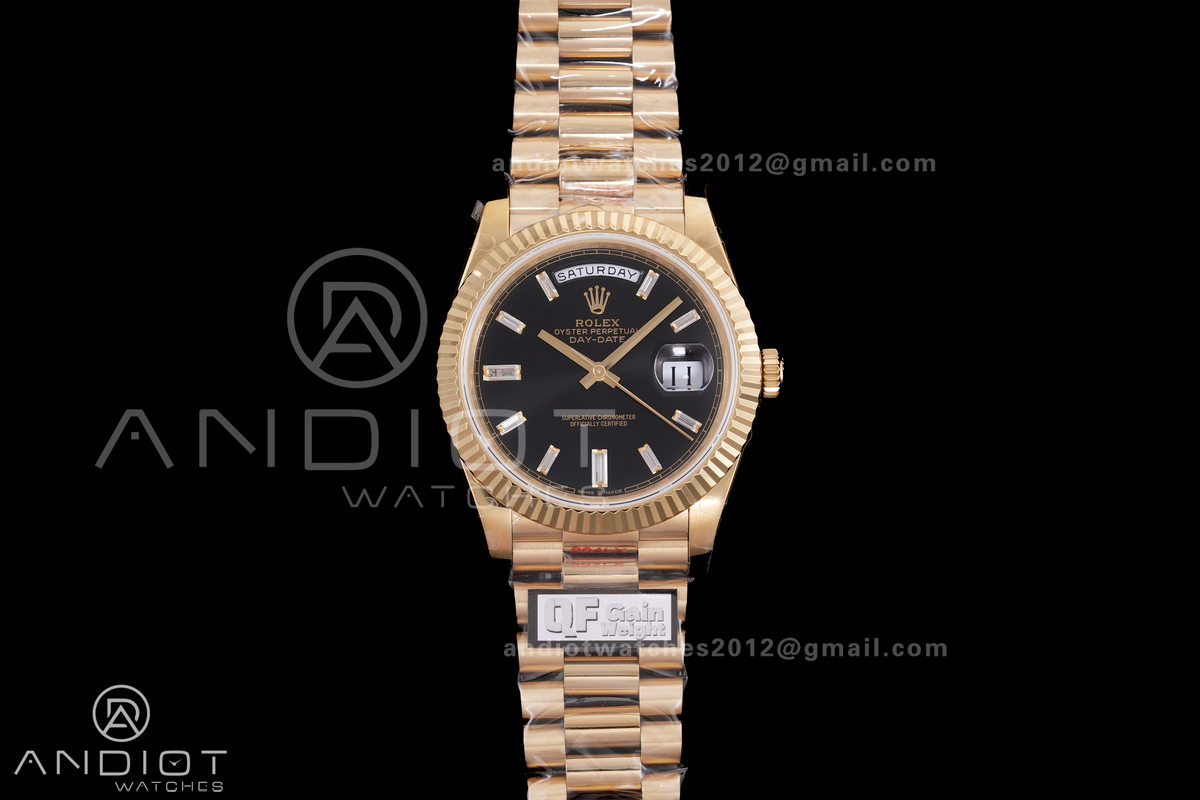 Day Date 228238 40mm Gain Weight QF 1:1 Best Edition Black Dial T Diamond Markers On YG President Bracelet DD3255