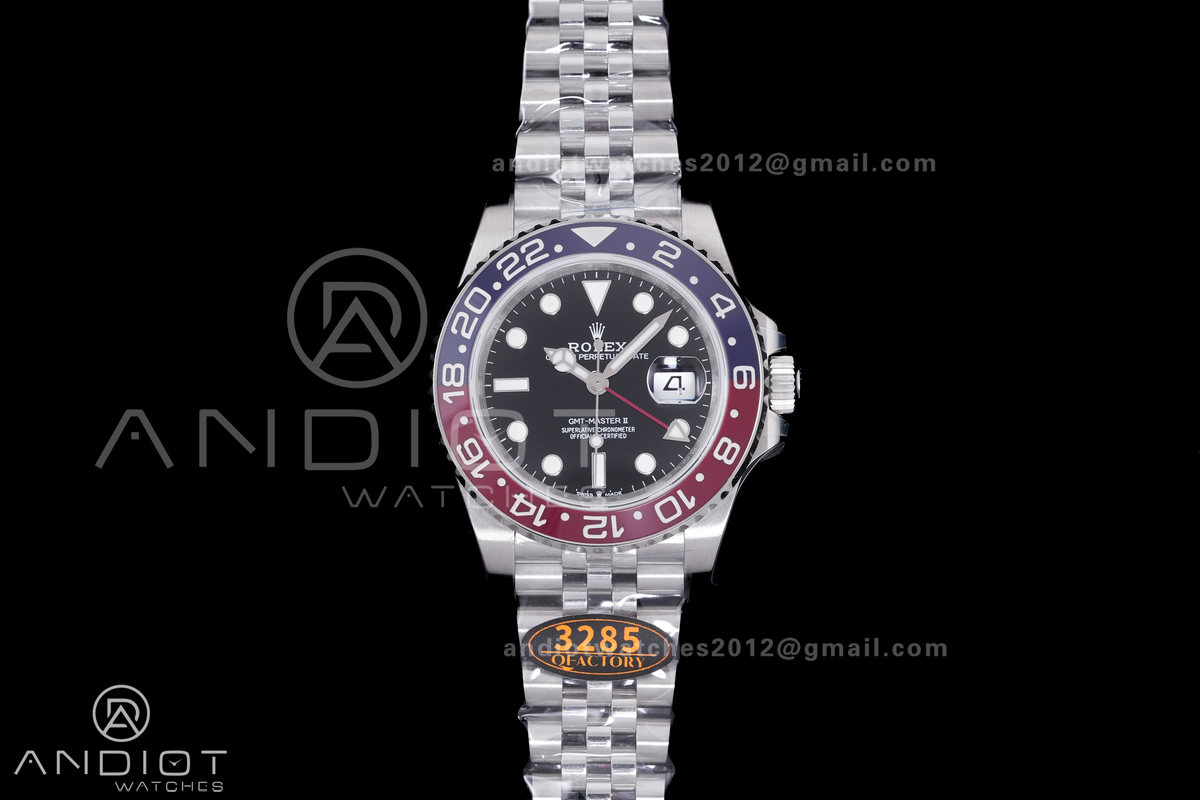 GMT-Master II 126710 BLRO Blue/Red V3 904L SS QF 1:1 Pepsi Best Edition Black Dial On Jubilee Bracelet DD3285