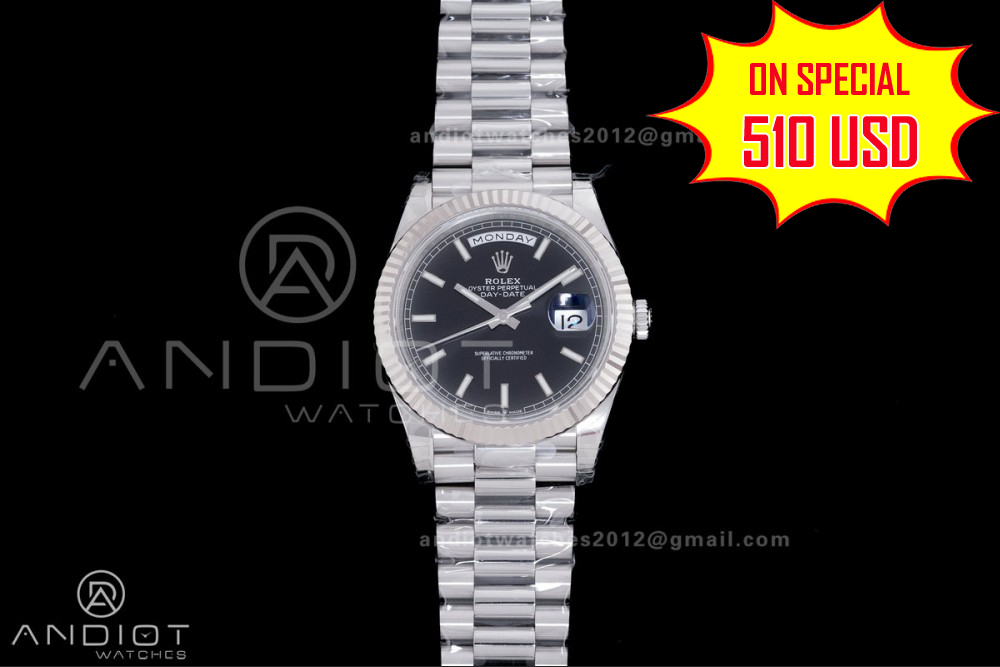 Day Date 228239 40mm 904L SS VSF 1:1 Best Edition Black Dial Stick Marker On SS President Bracelet DD3255