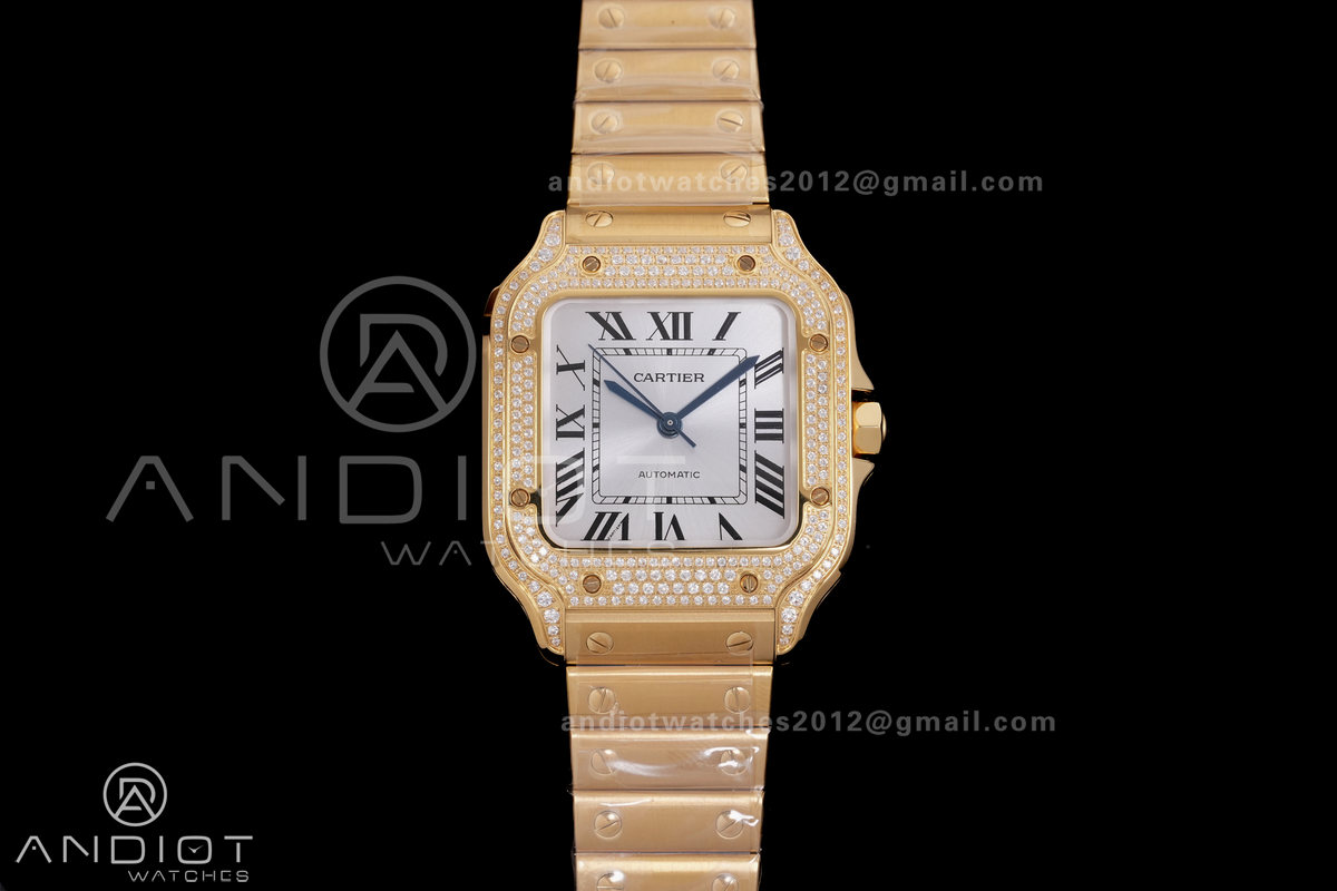 Santos de Cartier 35mm BVF 1:1 Best Edition YG White Dial Diamond Bezel on YG Smart-Links Bracelet MIYOTA 9039