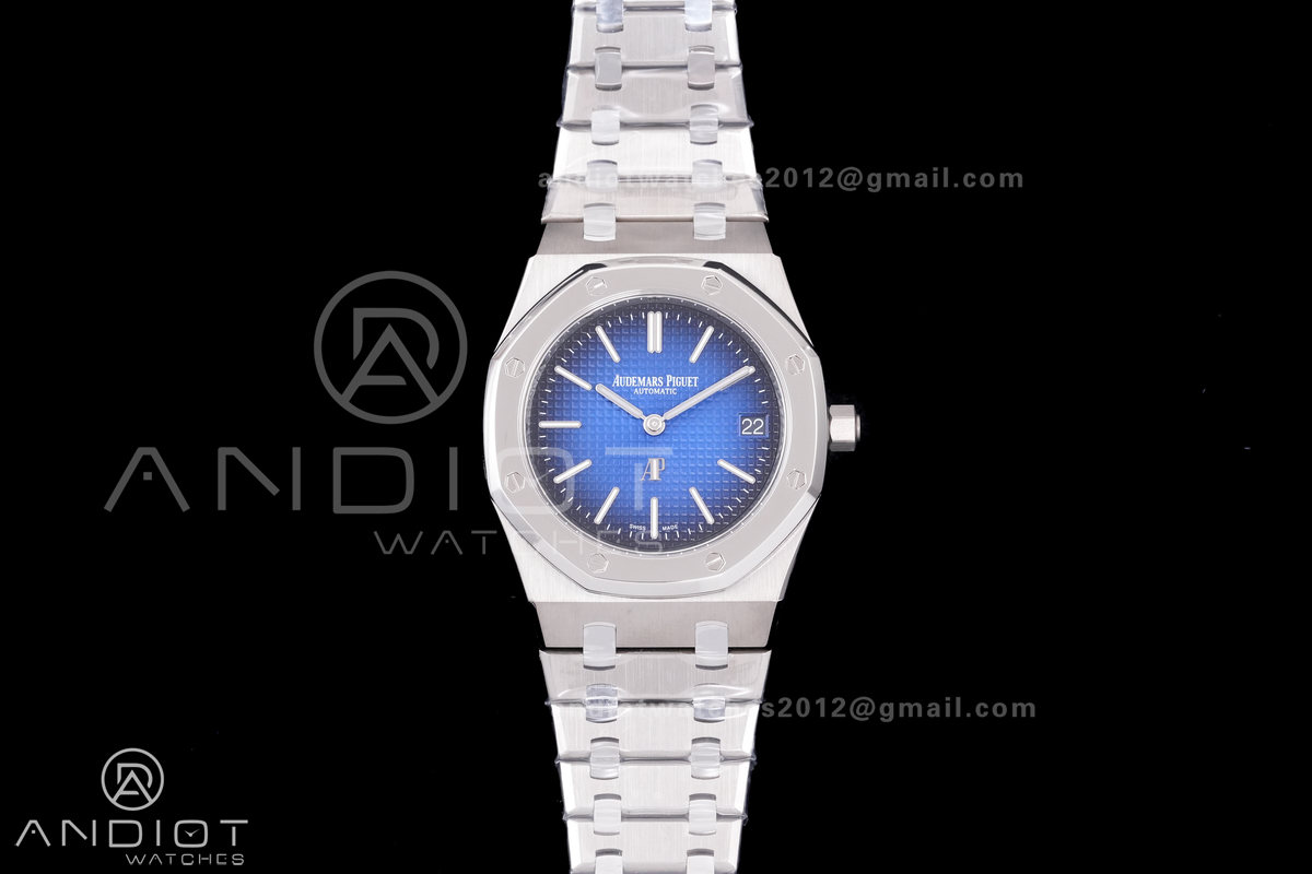 Royal Oak 39mm 15202IP Titanium ZF 1:1 Best Edition Blue Textured Dial on SS Bracelet A2121 V2