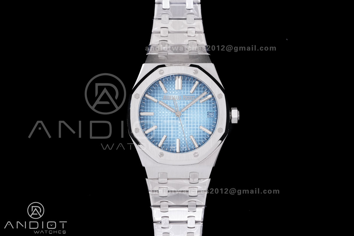 Royal Oak 41mm 15510BC SS ZF 1:1 Best Edition Ice Blue Textured Dial on SS Bracelet SA4302 Super Clone