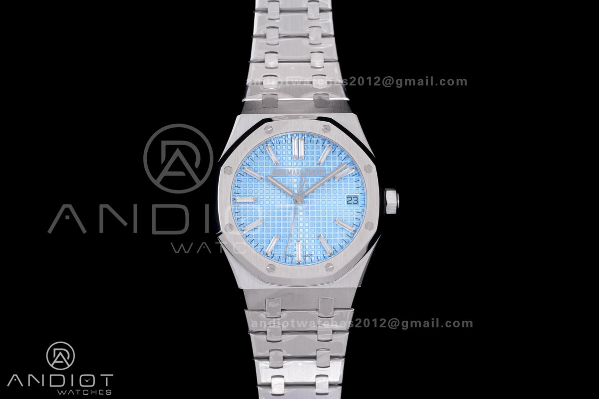 Royal Oak 41mm 15510BC SS ZF 1:1 Best Edition Ice Blue Crystal Dial on SS Bracelet SA4302 Super Clone