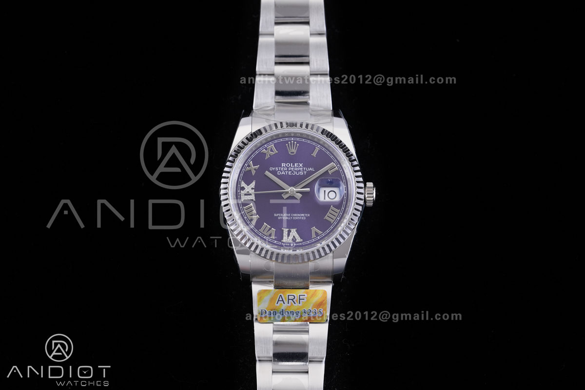 DateJust 36 SS 126234 ARF 1:1 Best Edition Purple Diamonds Roman Dial on Oyster Bracelet DD3235