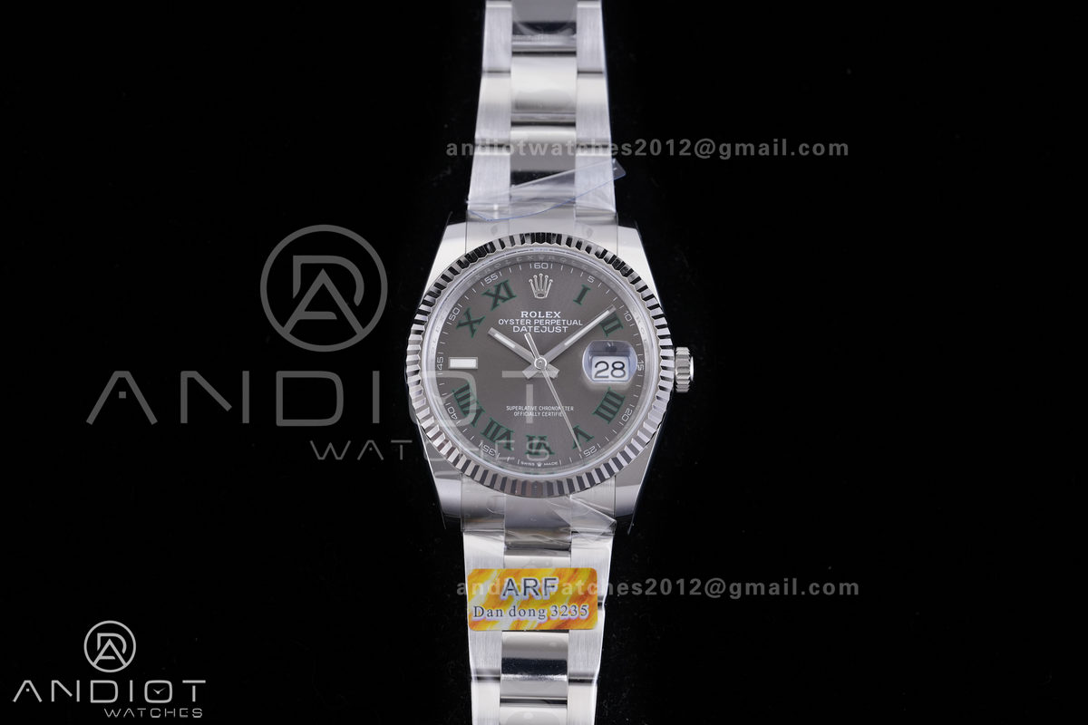 DateJust 36 SS 126234 Wimbledon ARF 1:1 Best Edition Gray Dial Green Roman on Oyster Bracelet DD3235