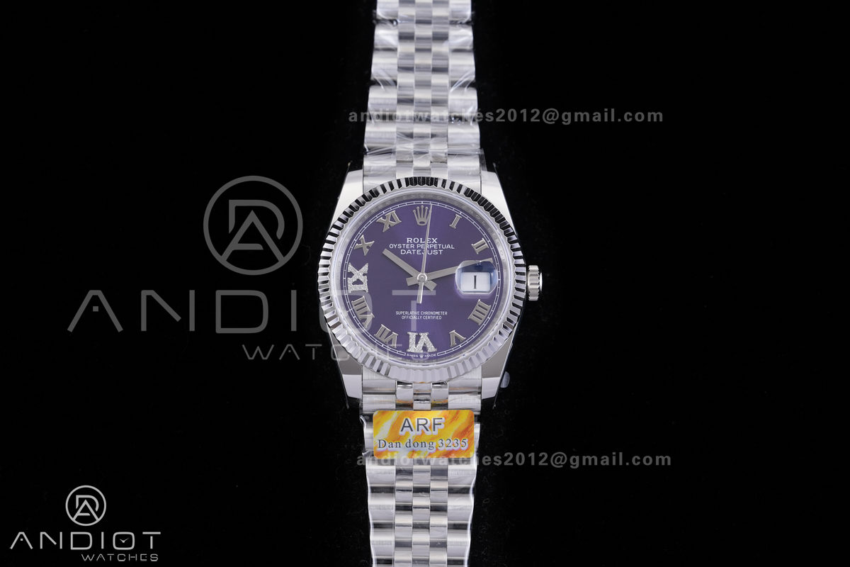 DateJust 36 SS 126234 ARF 1:1 Best Edition Purple Diamonds Roman Dial on Jubilee Bracelet DD3235