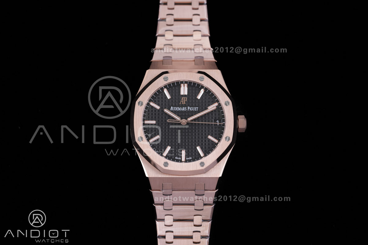 Royal Oak 41mm 15500 RG APSF  V3 Free Sprung 1:1 Best Edition Black Textured Dial On RG Bracelet Super Clone SA4302