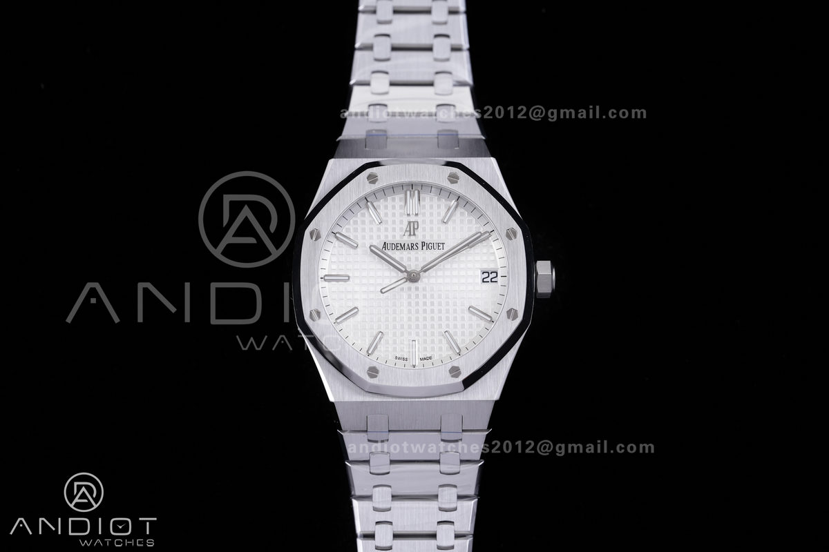 Royal Oak 15500 SS APSF 1:1 Best Edition White Dial on SS Bracelet SA4302 Super Clone V3 (Free Sprung)