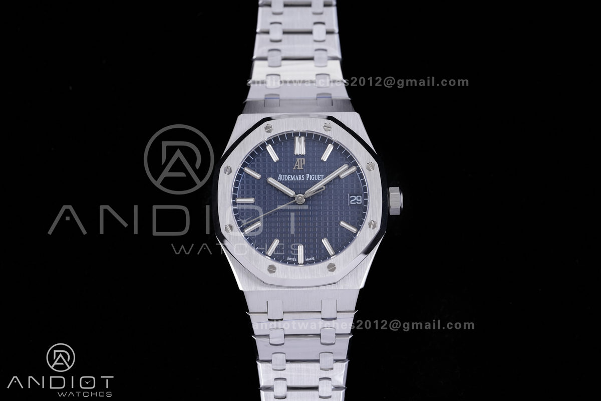 Royal Oak 15500 SS APSF 1:1 Best Edition Blue Dial on SS Bracelet SA4302 Super Clone V3 (Free Sprung)