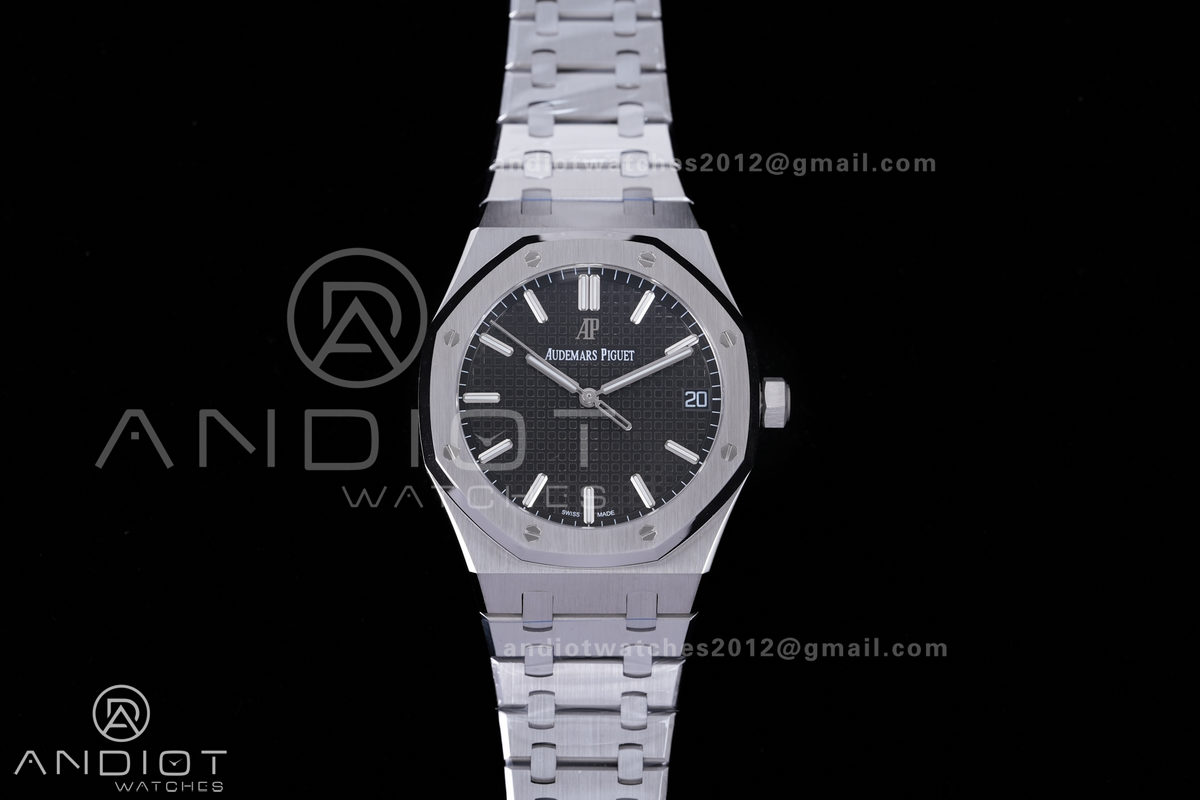 Royal Oak 15500 SS APSF 1:1 Best Edition Black Dial on SS Bracelet SA4302 Super Clone V3 (Free Sprung)