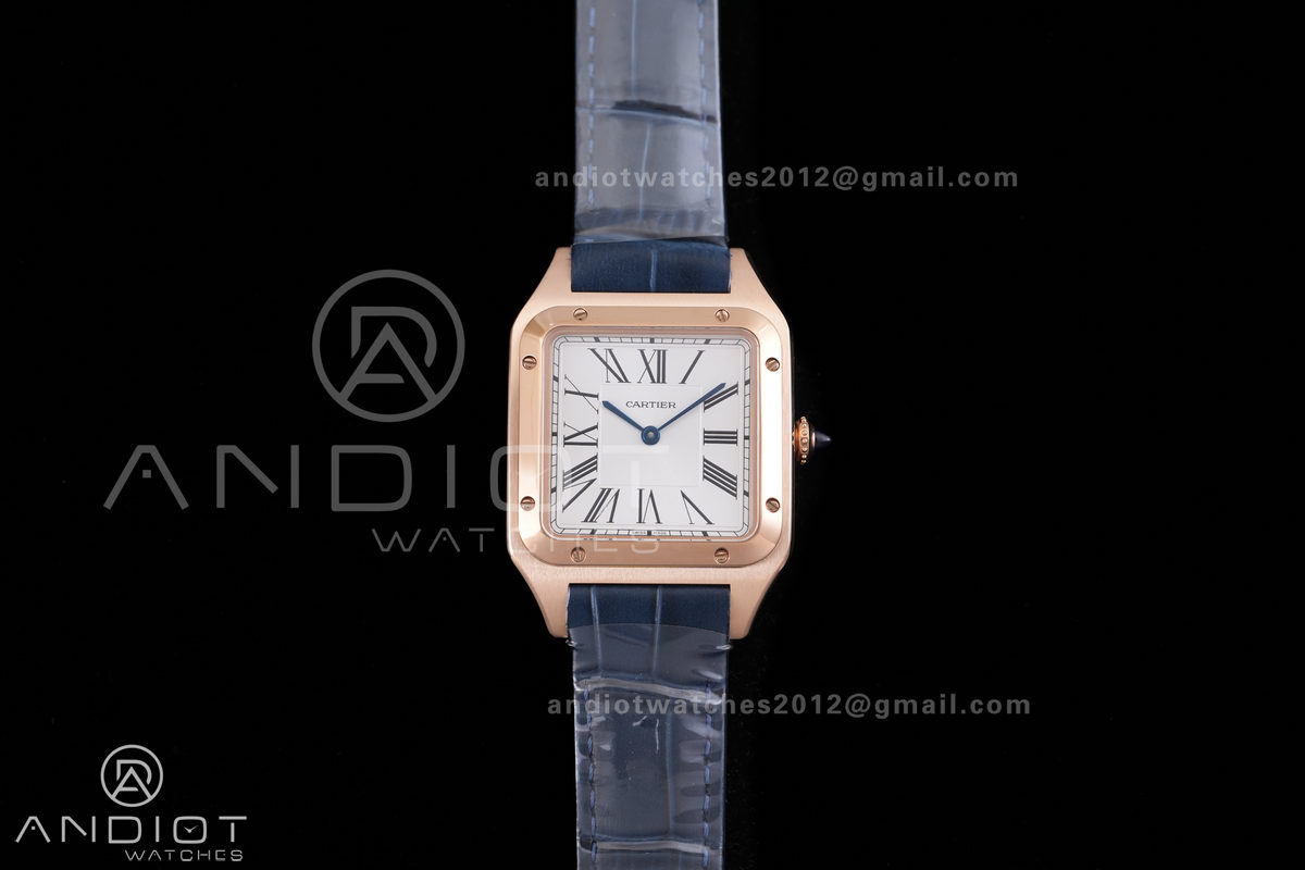 Santos Dumont 31.4mm RG AF 1:1 Best Edition Silver Dial on Blue Strap A157