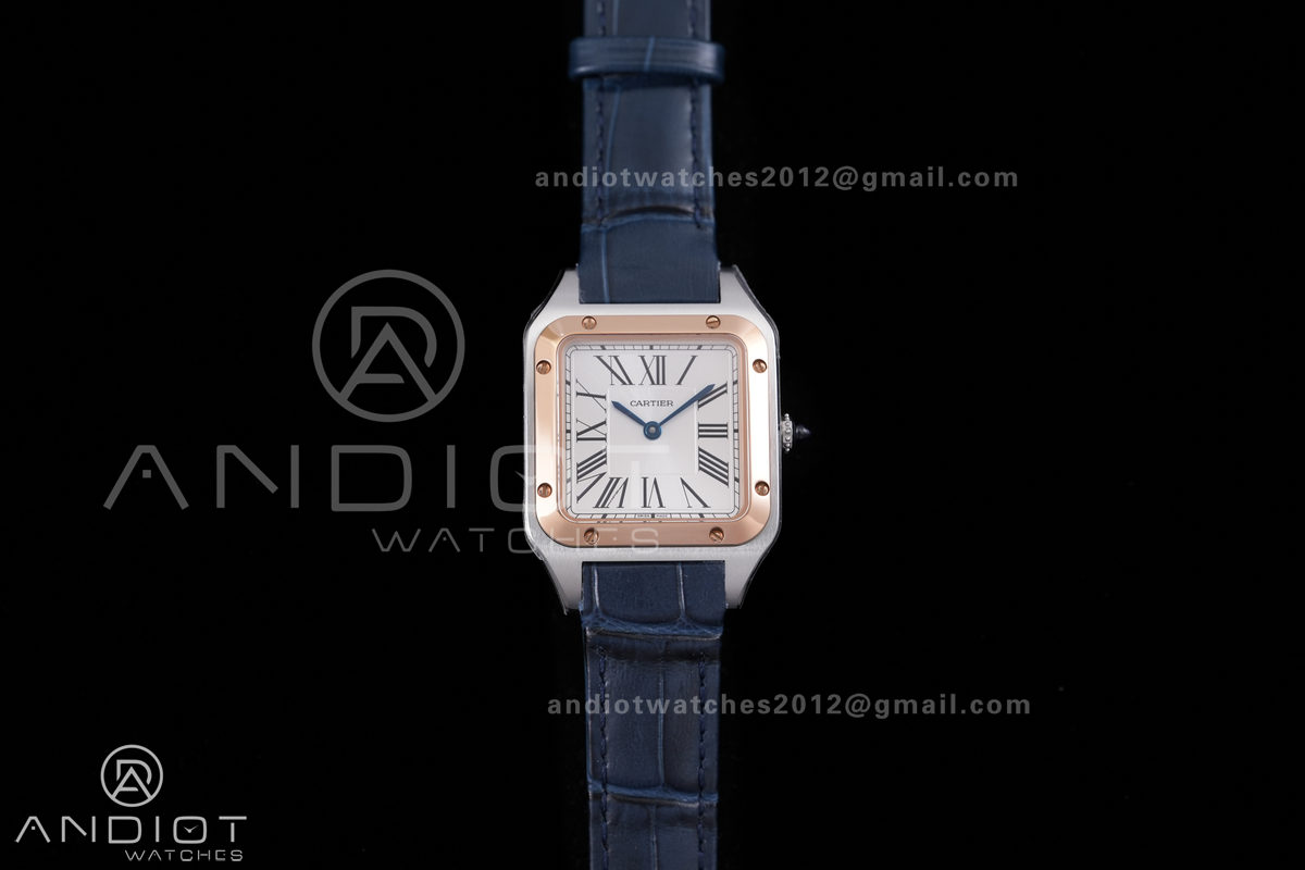 Santos Dumont 27.5mm SS/RG AF 1:1 Best Edition Silver Dial on Blue Strap A157