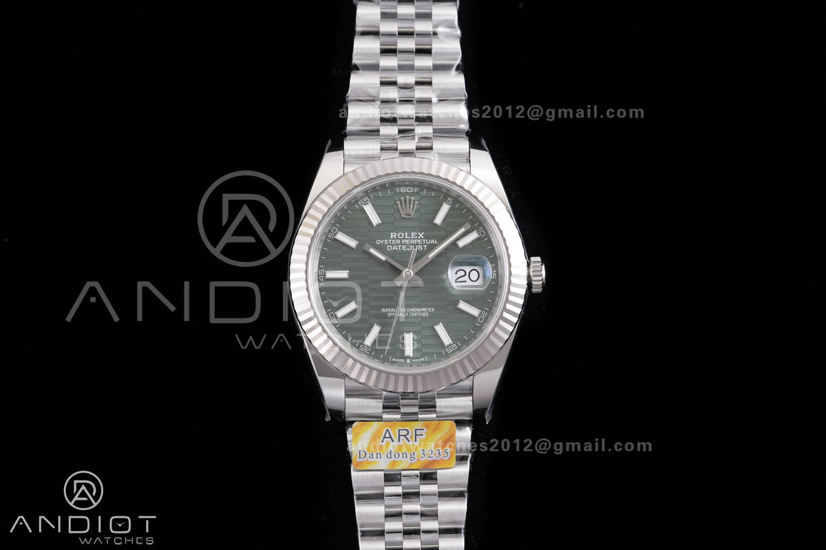 DateJust 41 126334 904L SS ARF 1:1 Best Edition Green Textured Stick Dial on Jubilee Bracelet DD3235