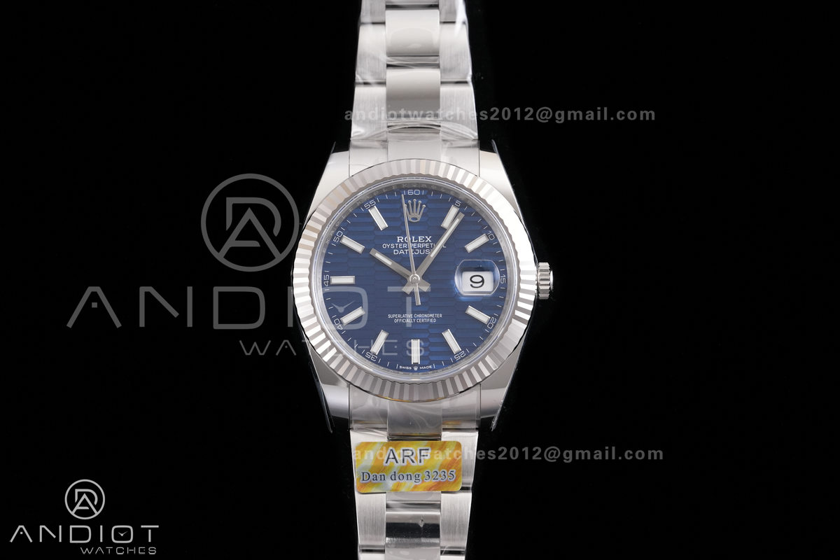 DateJust 41 126334 ARF 1:1 Best Edition 904L Steel Blue Textured Stick Dial on Oyster Bracelet DD3235
