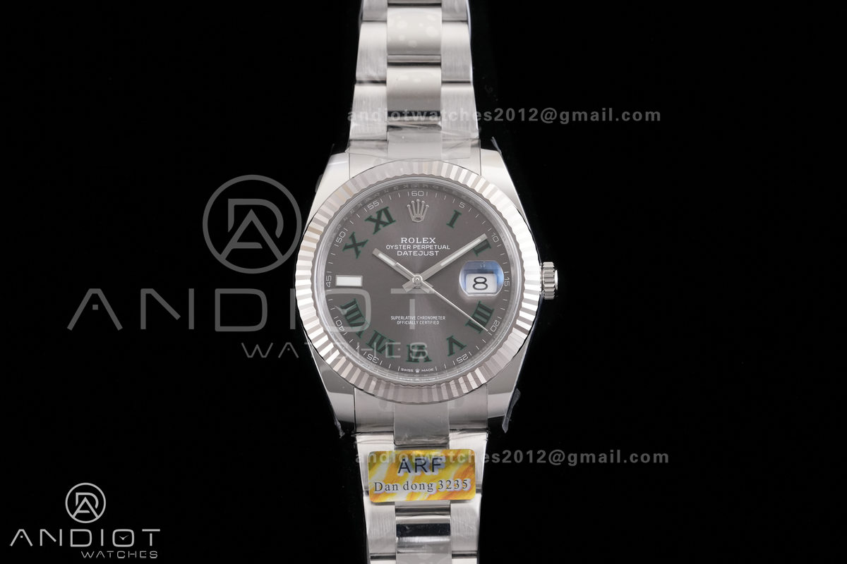 DateJust 41 126334 ARF Wimbledon 1:1 Best Edition 904L Steel Gray Dial Green Roman on Oyster Bracelet DD3235